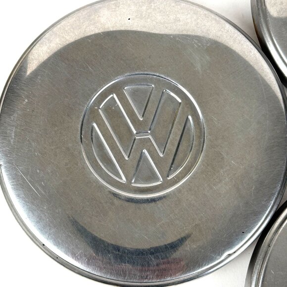 Vintage 4 Volkswagen 7.75" Chrome Snap on Hub Caps Classic Logo Design Authentic - Picture 3 of 11